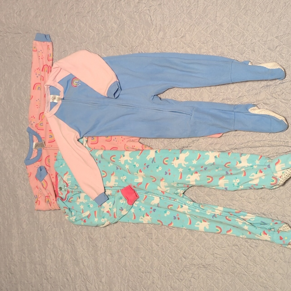 Three girl zipper footie pajamas by Gerber and Kids Headquarters, size 3T